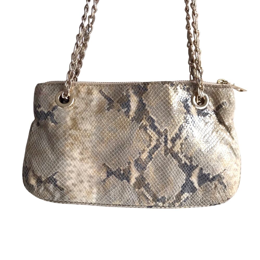 DKNY Snakeskin Chain Strap Shoulder Bag Convertible Zip Top Metallic Going Out - Picture 10 of 16